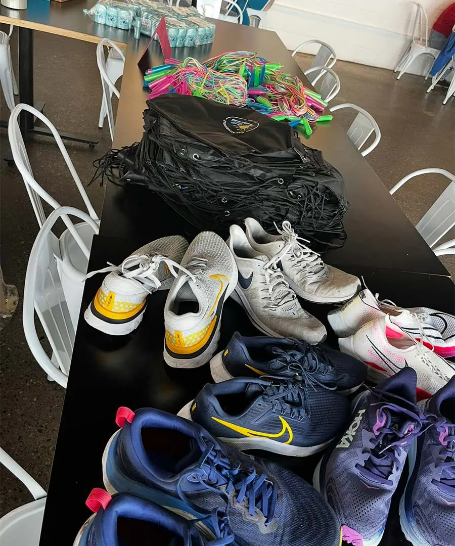 Shoes and bags on a table